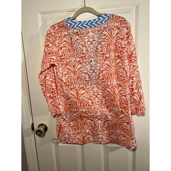 J. McLaughlin Orange and Blue Zig Zag Cotton Tunic Sz. S - Picture 4 of 5